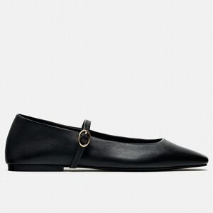 Zara Leather Black Flats with Strap